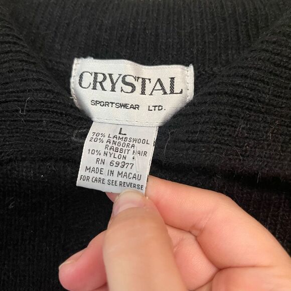 Crystal Sportswear Vintage Lambswool Angora Rabbit Black Collar Sweater Large - Picture 4 of 7
